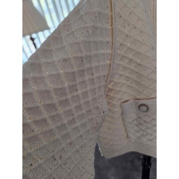 POL Cardigan Cream Knit Gold Thread Sequin Detail Boho Cropped Sweater M - Picture 4 of 10